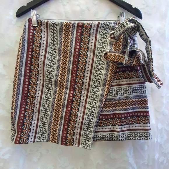 PREM Boho Tribal Wrap High Waisted Mini Skirt NWT - Picture 7 of 9